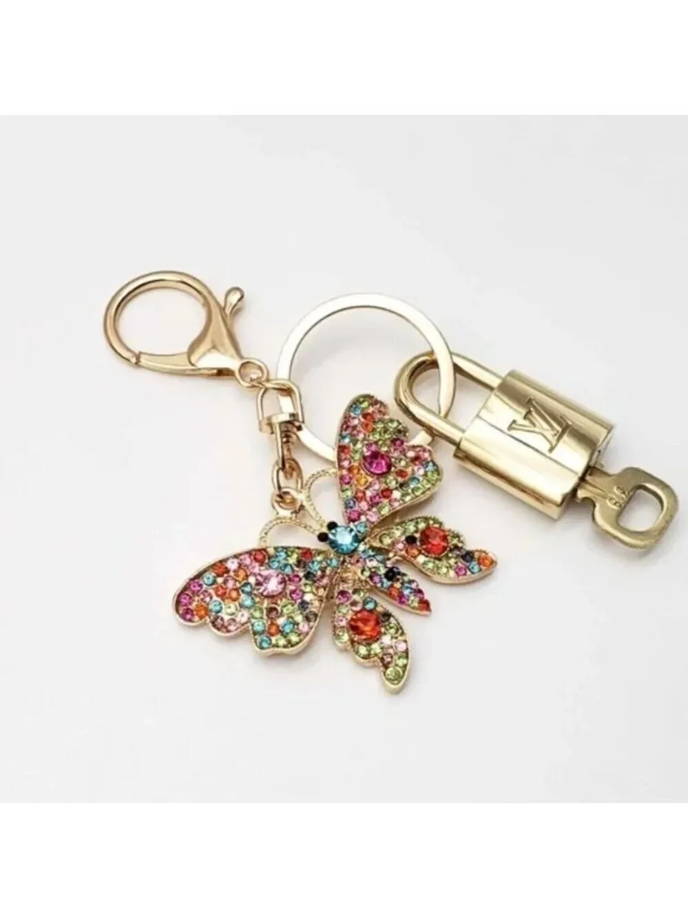 LV Gold Padlock 🔑 Authentic Louis Vuitton Charm + Unbranded Butterfly Keychain
